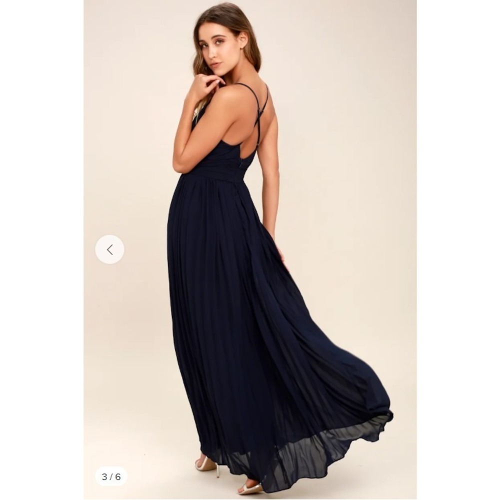 NWT Lulus Depths of My Love Navy Maxi Dress XL V Neck Cross back Formal Prom - Picture 2 of 14